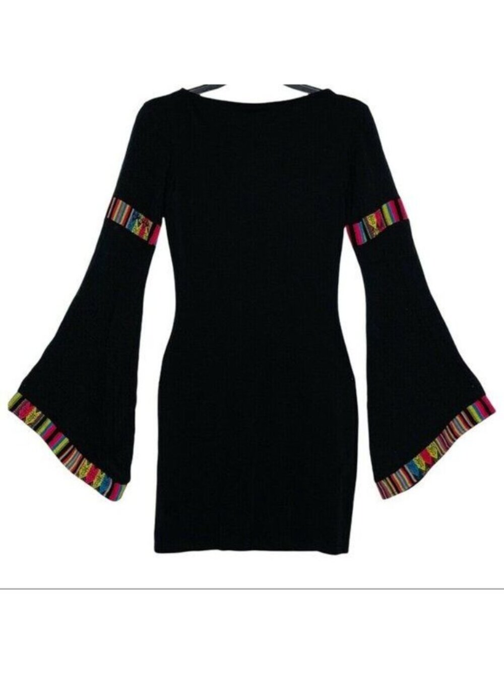 Abi Ferrin ROSALIE Women's Bodycon Black Dress Bell Sleeves Boho Trim Size XS - Picture 3 of 12